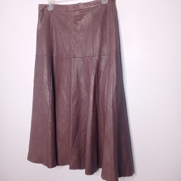 Halston Heritage Taupe Leather Skirt Size 8 - Picture 9 of 16